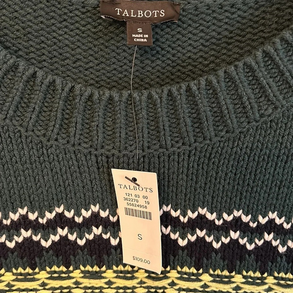 Talbots Women’s (S) Green Diamond Fair Isle Crewneck “Nordic”Pullover SweaterNWT - Picture 5 of 6